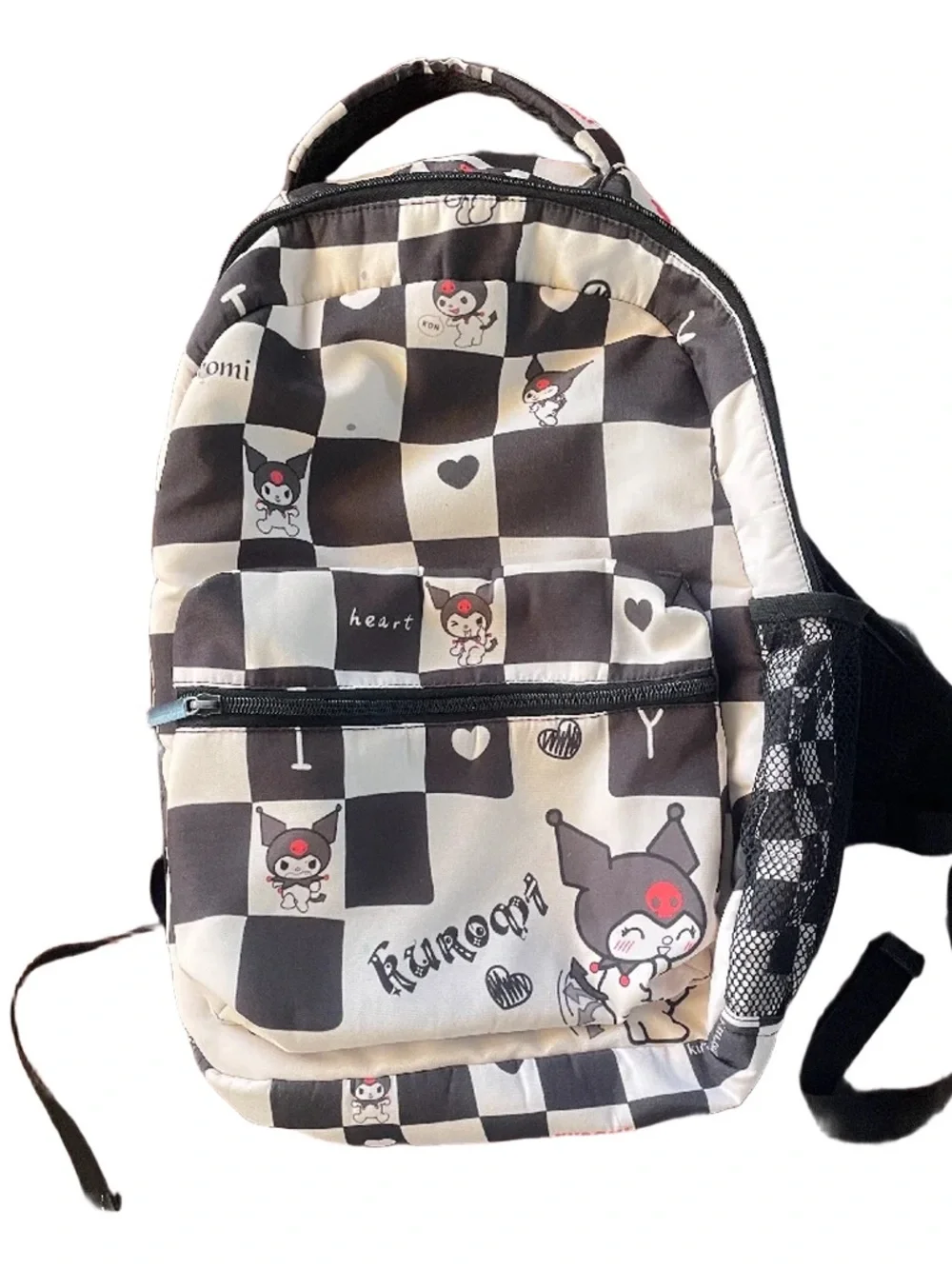 Kuromi Checkered Backpack in Black & White